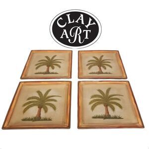 Clay Art Vintage Palm Tree Square Salad Plates Set of 4